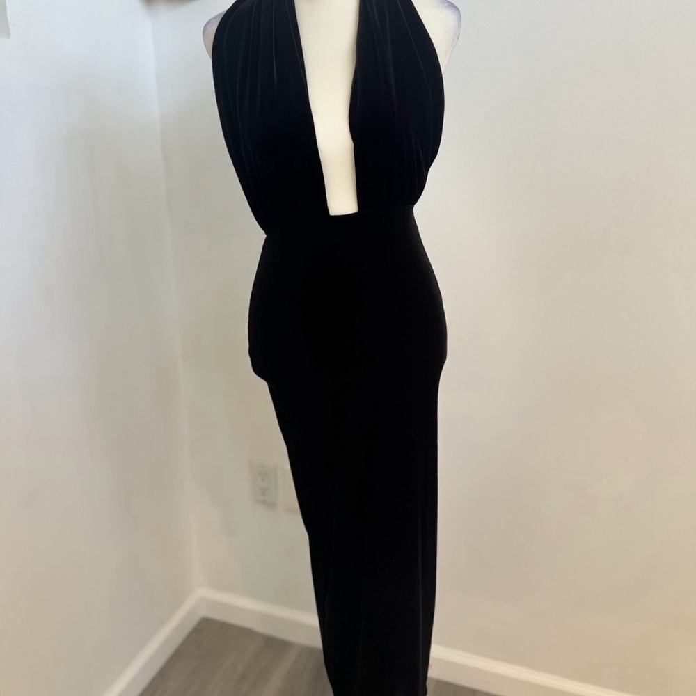 ASOS Black Backless Plunge Halter Evening Gown